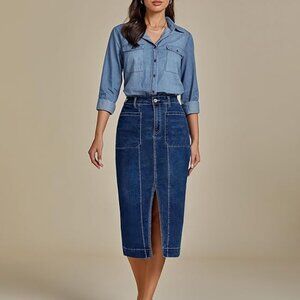 Luvamia Jean Skirts Casual Stretchy High Waisted Midi Size S